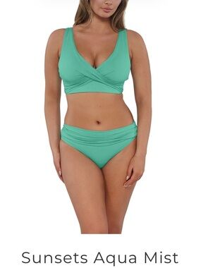 SUNSETS UNFORGETTABLE Aqua Ribbed Fold-Over Bikini Bottom - Women Swim NWOT